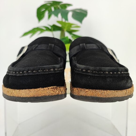 Birkenstock Woman’s Buckley Shearling Black Suede Moccasin Mule Clogs Size 8 US - Picture 2 of 8